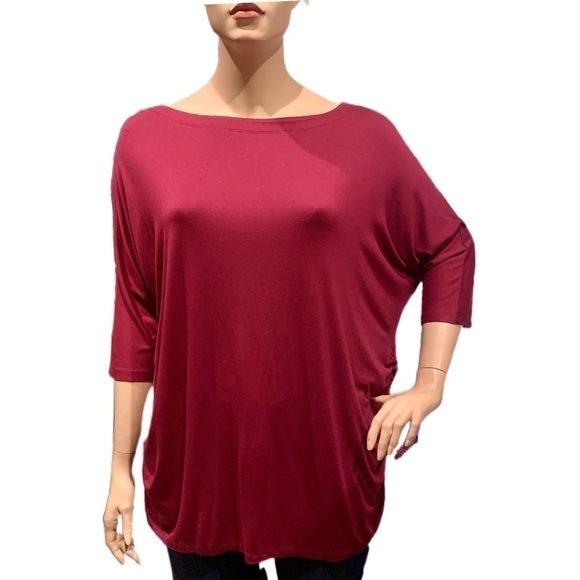 IGIGI Deirdra Long Tunic Top Plus Sz 22 / 24 Wine Red Dolman 3/4 Sleeves Blouson - Picture 1 of 14
